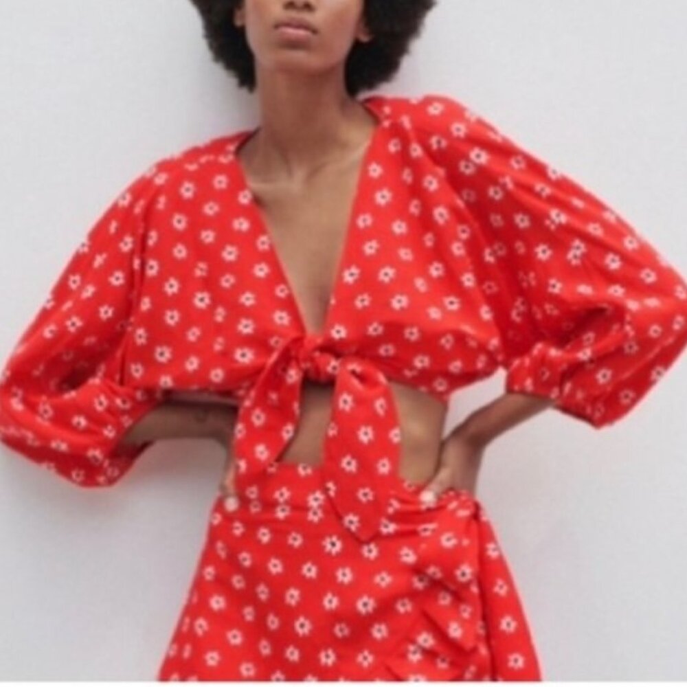 ZARA Linen-Blend Floral Set | Skort + Top (Size M)